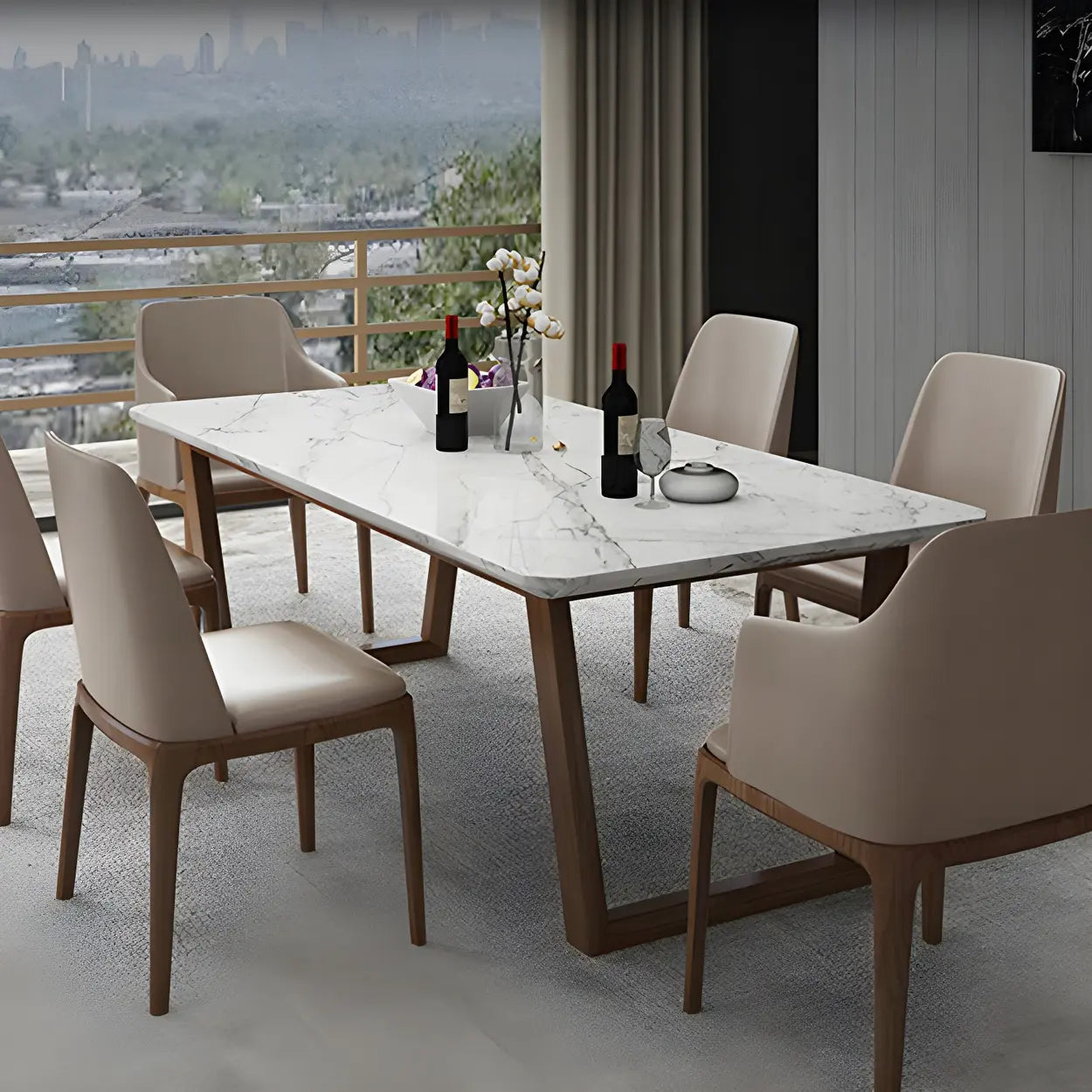 Modern Elegant Rectangular White Stone Dining Table