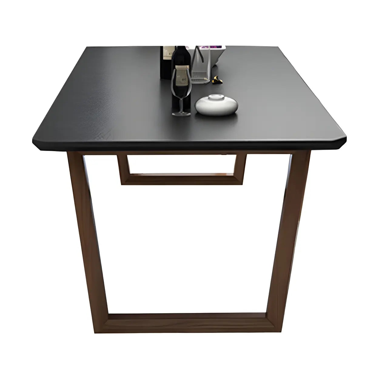 Modern Elegant Rectangular White Stone Dining Table — Black / Table Only