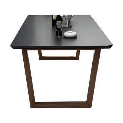 Modern Elegant Rectangular White Stone Dining Table — Black / Table Only