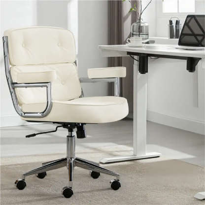 Modern White Leather Swivel Ergonomic Office Chair — Coffee / Black / Latex