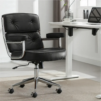 Modern White Leather Swivel Ergonomic Office Chair — Coffee / Black / Sponge