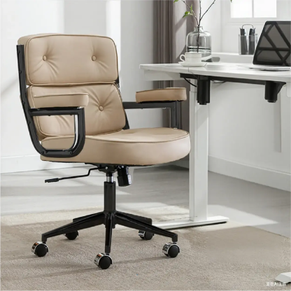 Modern White Leather Swivel Ergonomic Office Chair — Khaki / Black / Latex