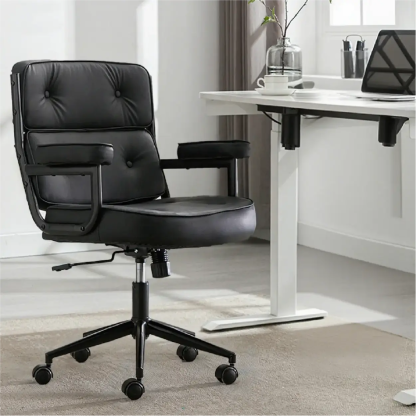Modern White Leather Swivel Ergonomic Office Chair — Off-white / Silver / Latex