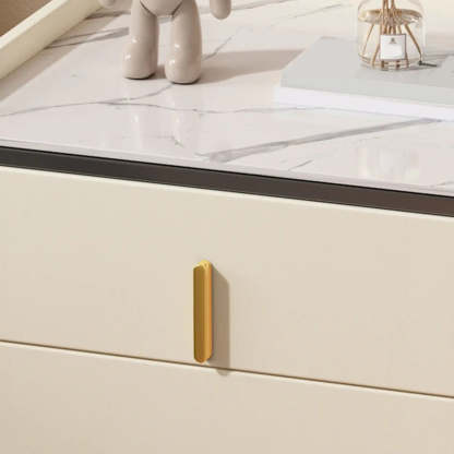 Modern White Stone Top Storage Nightstand — Off-White