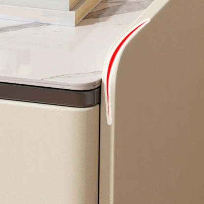 Modern White Stone Top Storage Nightstand — Cream Gray