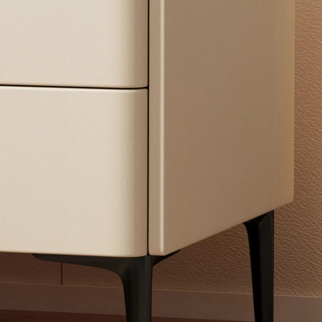 Modern White Stone Top Storage Nightstand — Dark Gray