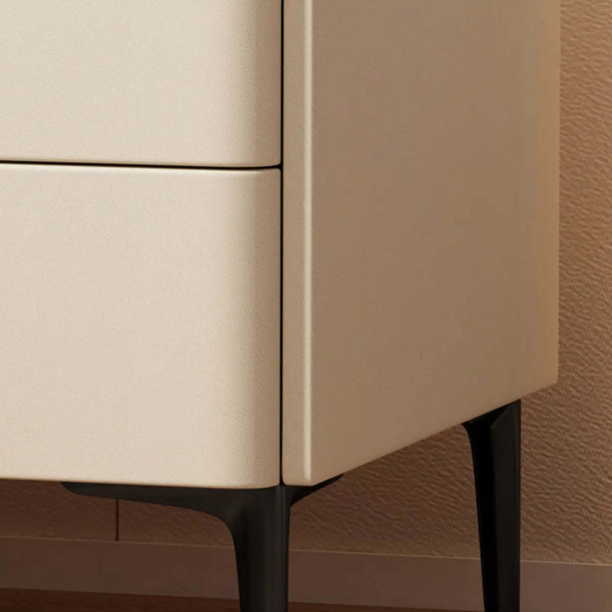 Modern White Stone Top Storage Nightstand — Dark Gray