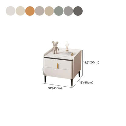 Modern White Stone Top Storage Nightstand — White