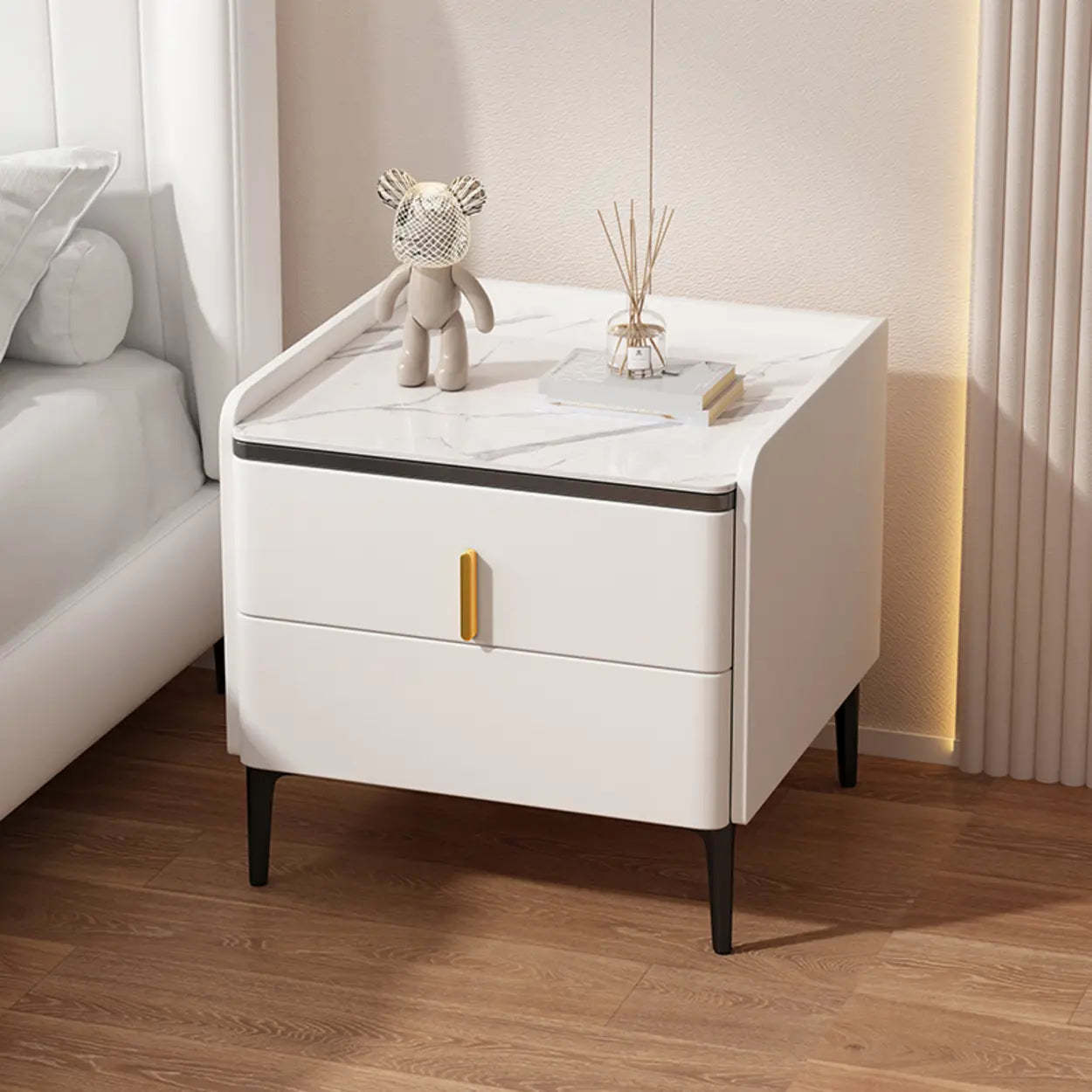 Modern top storage gray nightstands — 16" L x 16" W x 20" H / White