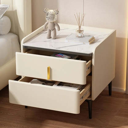 Modern White Stone Top Storage Nightstand — Green