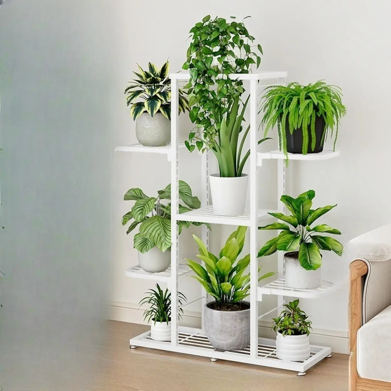 Modern White Multi-Level Metal Plant Stand