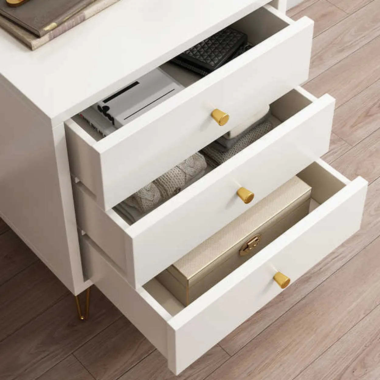 Modern White Nightstand with Gold Legs