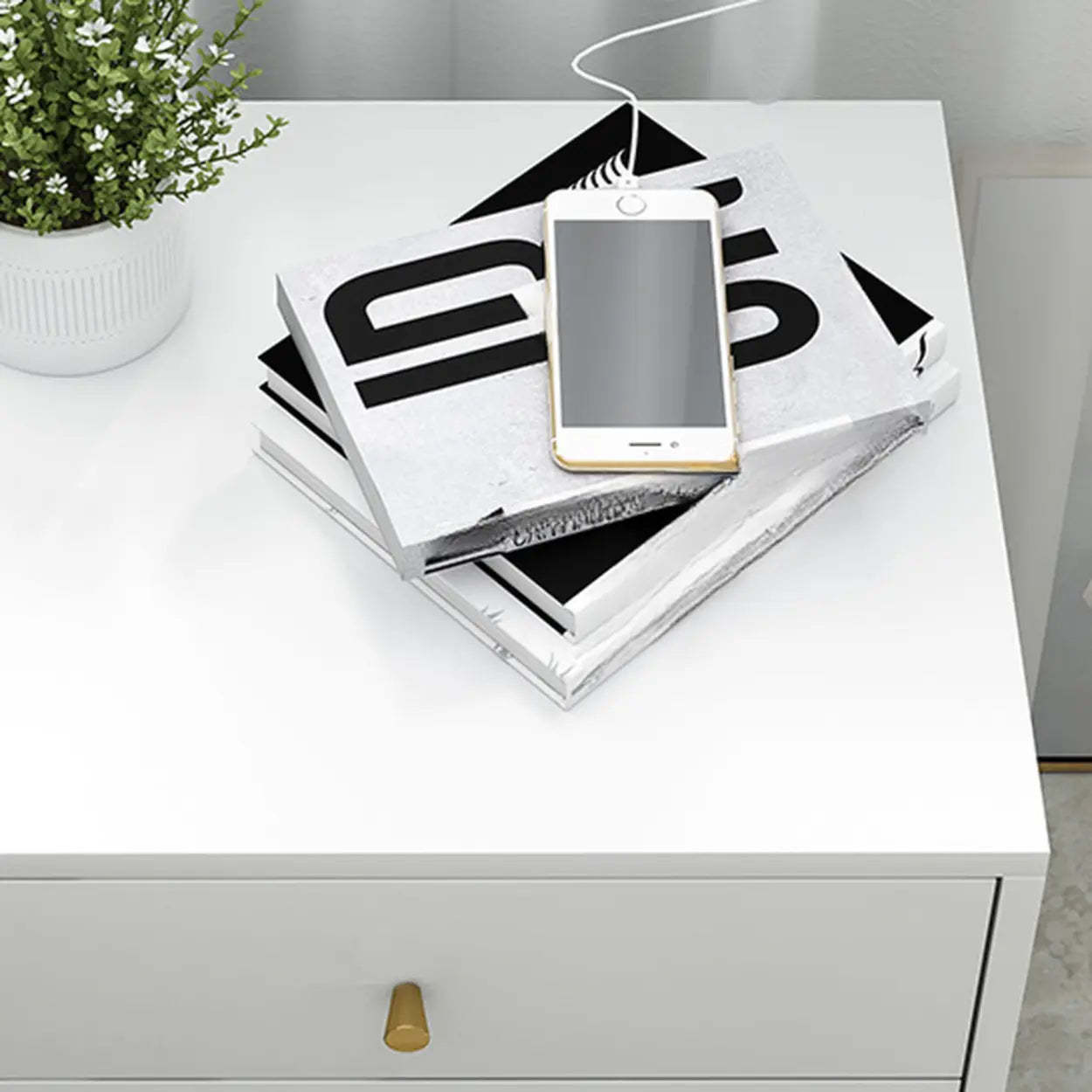 Modern White Nightstand with Gold Legs