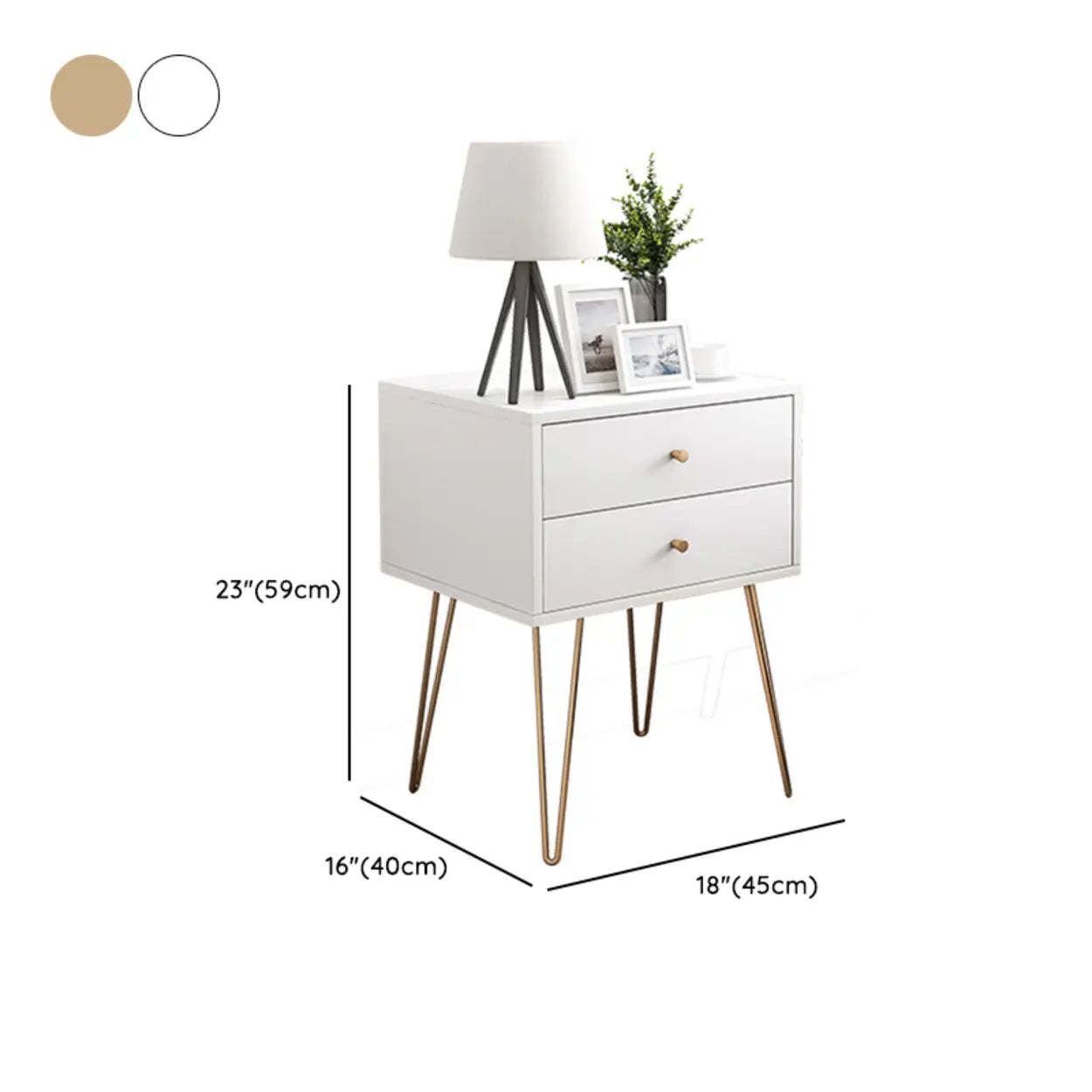 Modern White Nightstand with Gold Legs