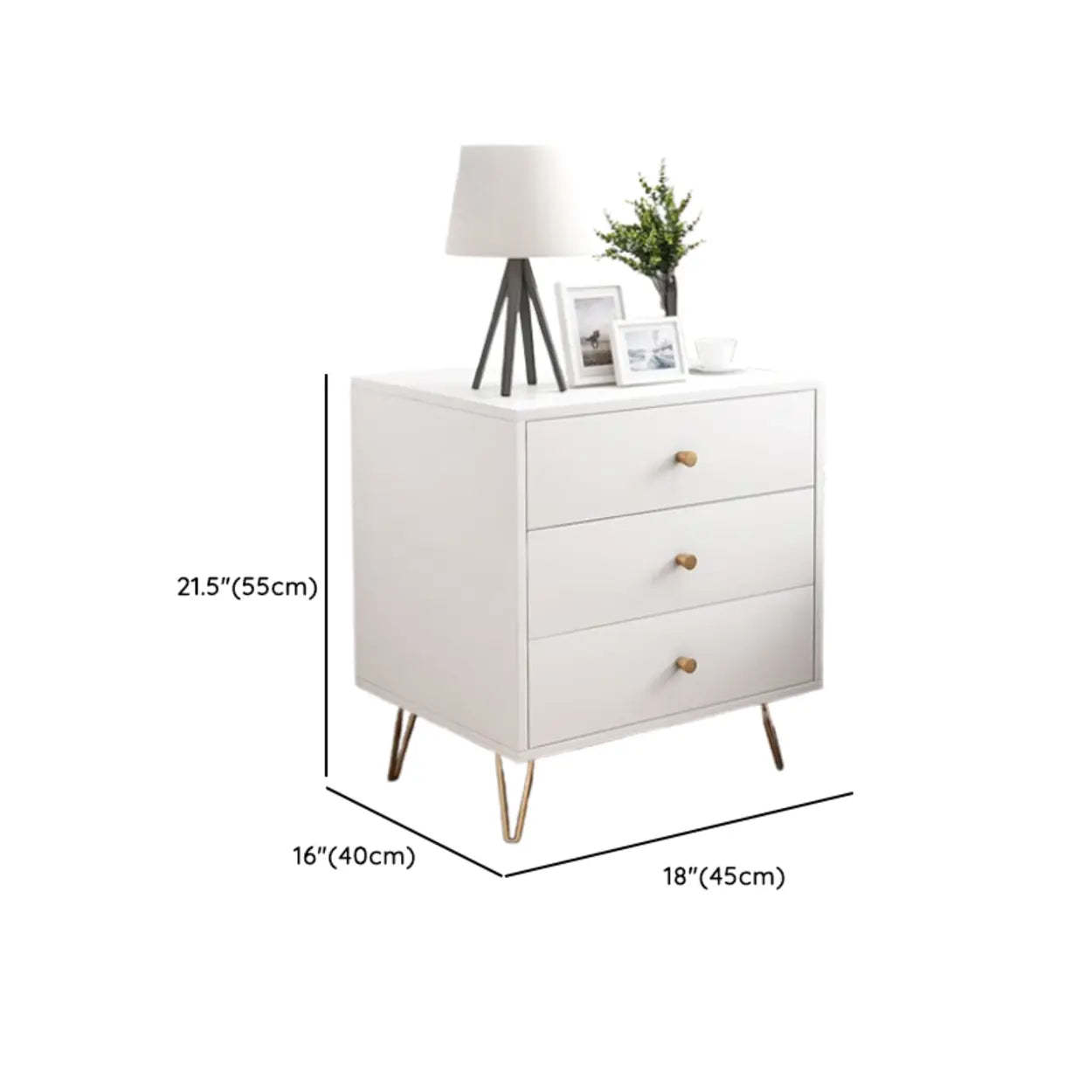 Modern White Nightstand with Gold Legs