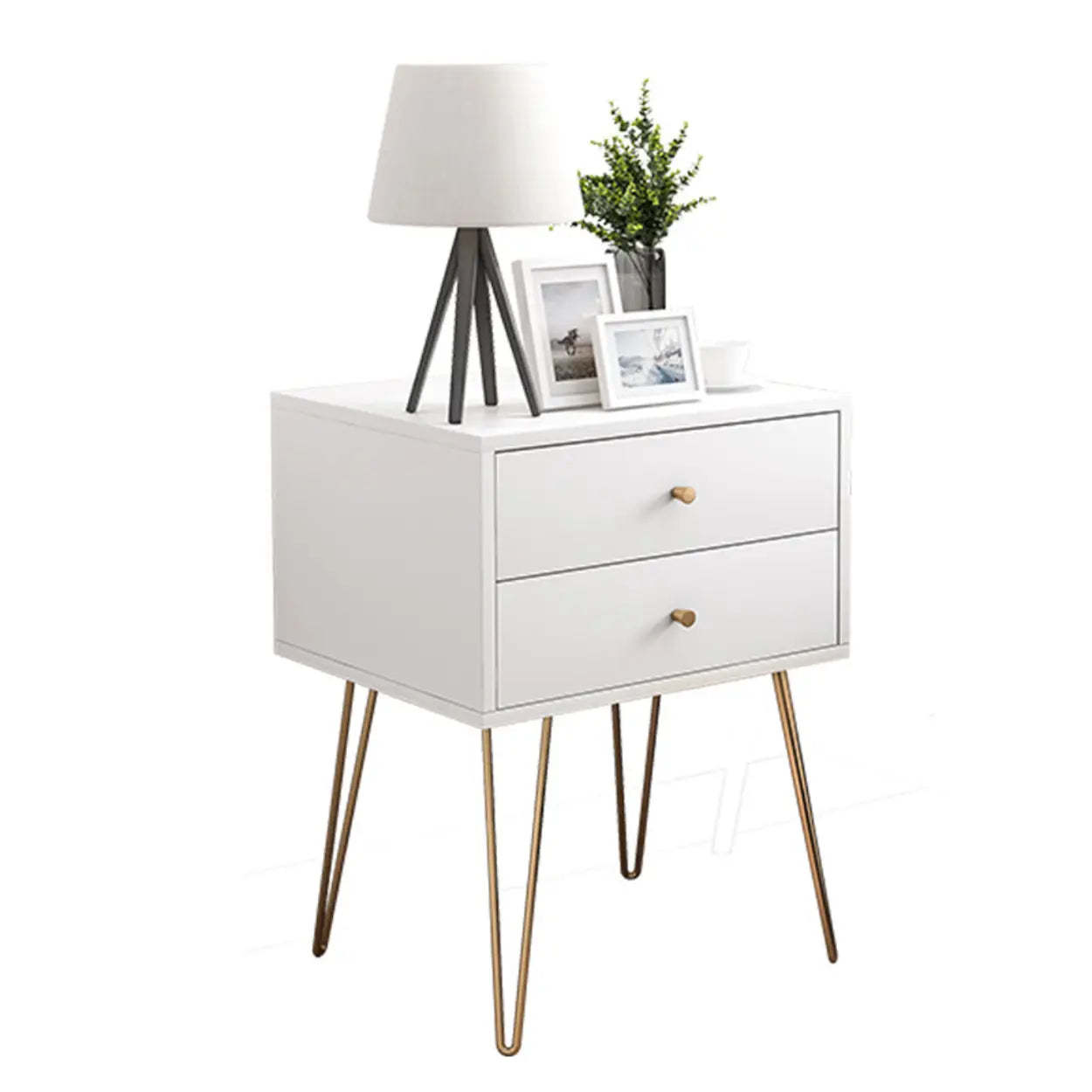 Modern White Nightstand with Gold Legs — Natural Finish / 1