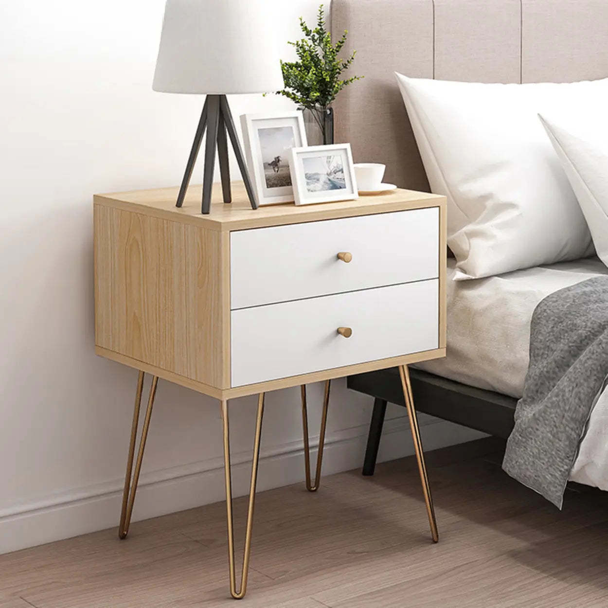 Modern White Nightstand with Gold Legs