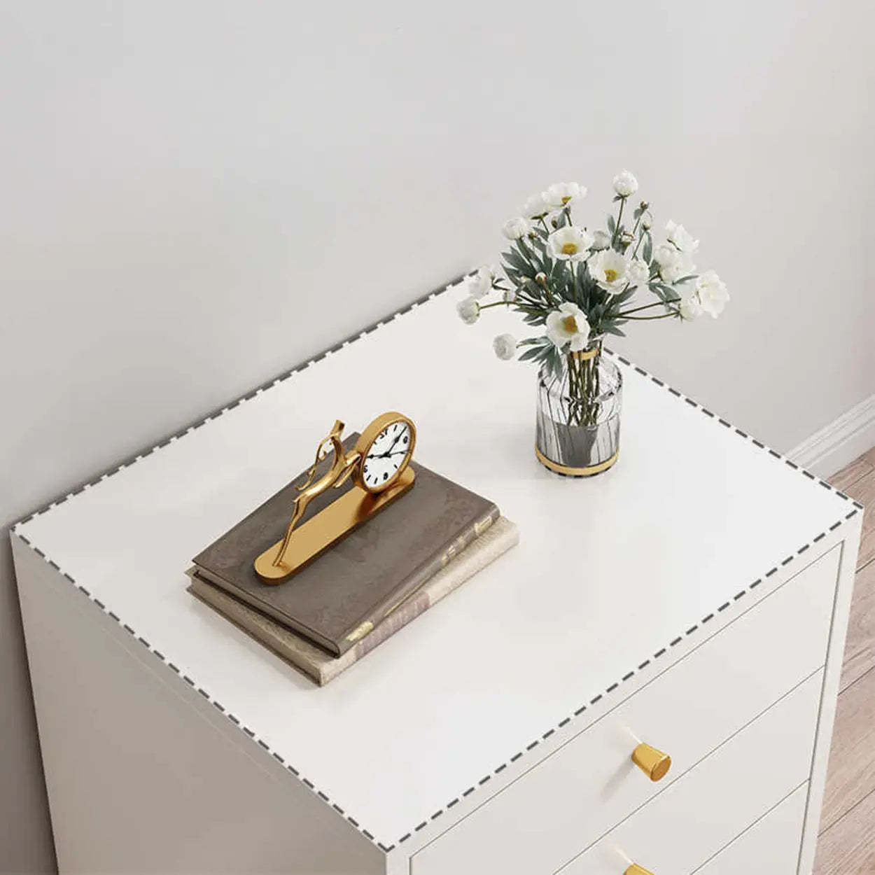Modern White Nightstand with Gold Legs