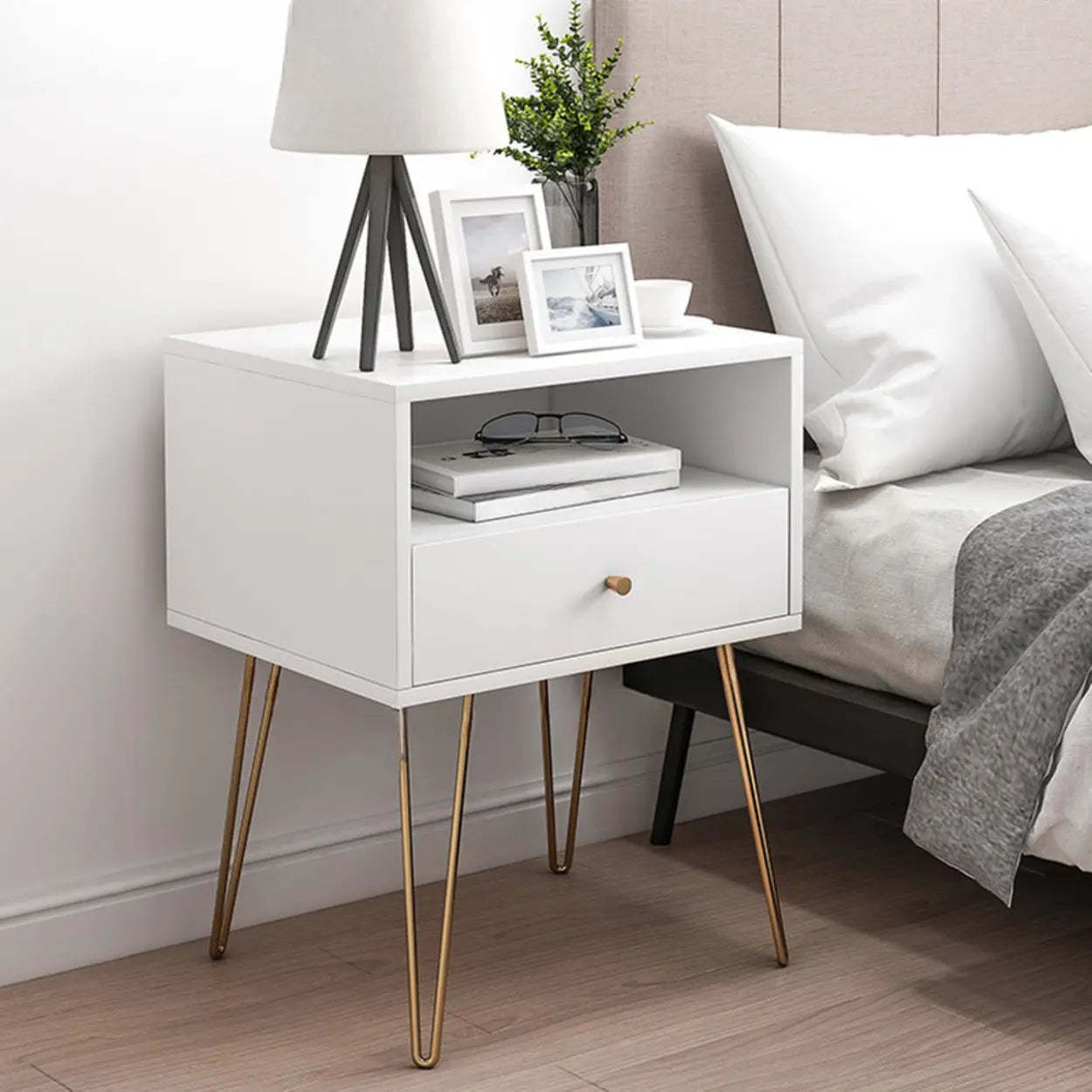 White glass wood legs nightstands - modern