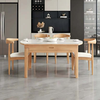 Modern White Oval Marble Self-Storing Dining Table — Table Only