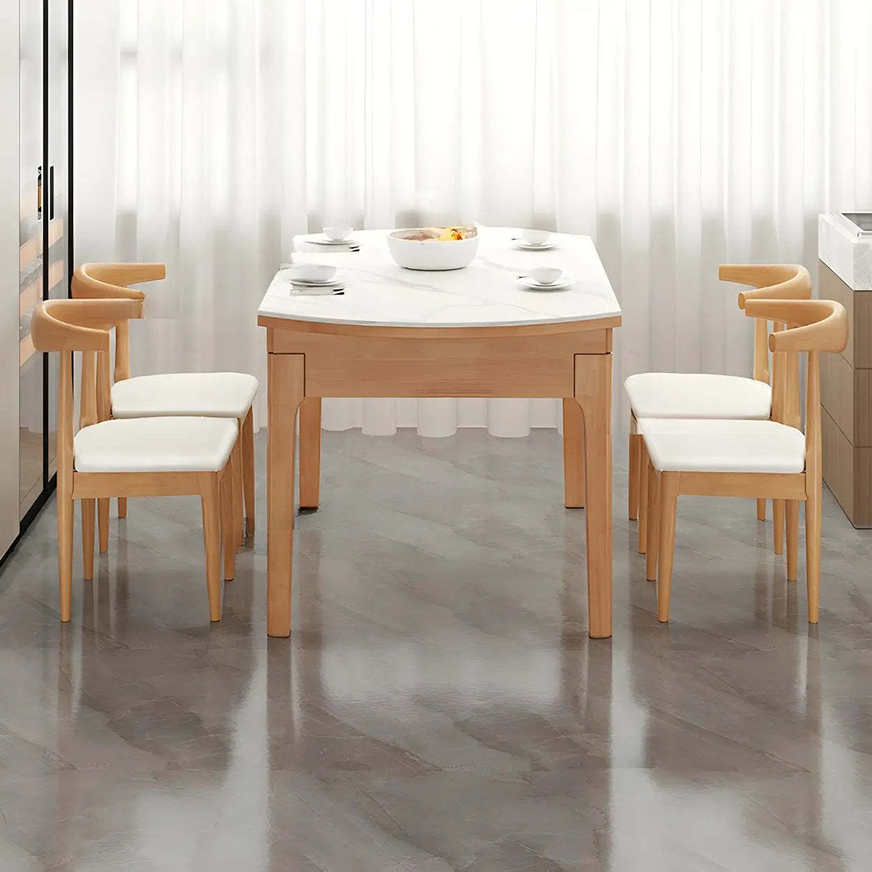 Modern White Oval Marble Self-Storing Dining Table — Table Only