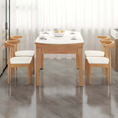 Modern White Oval Marble Self-Storing Dining Table — Table Only