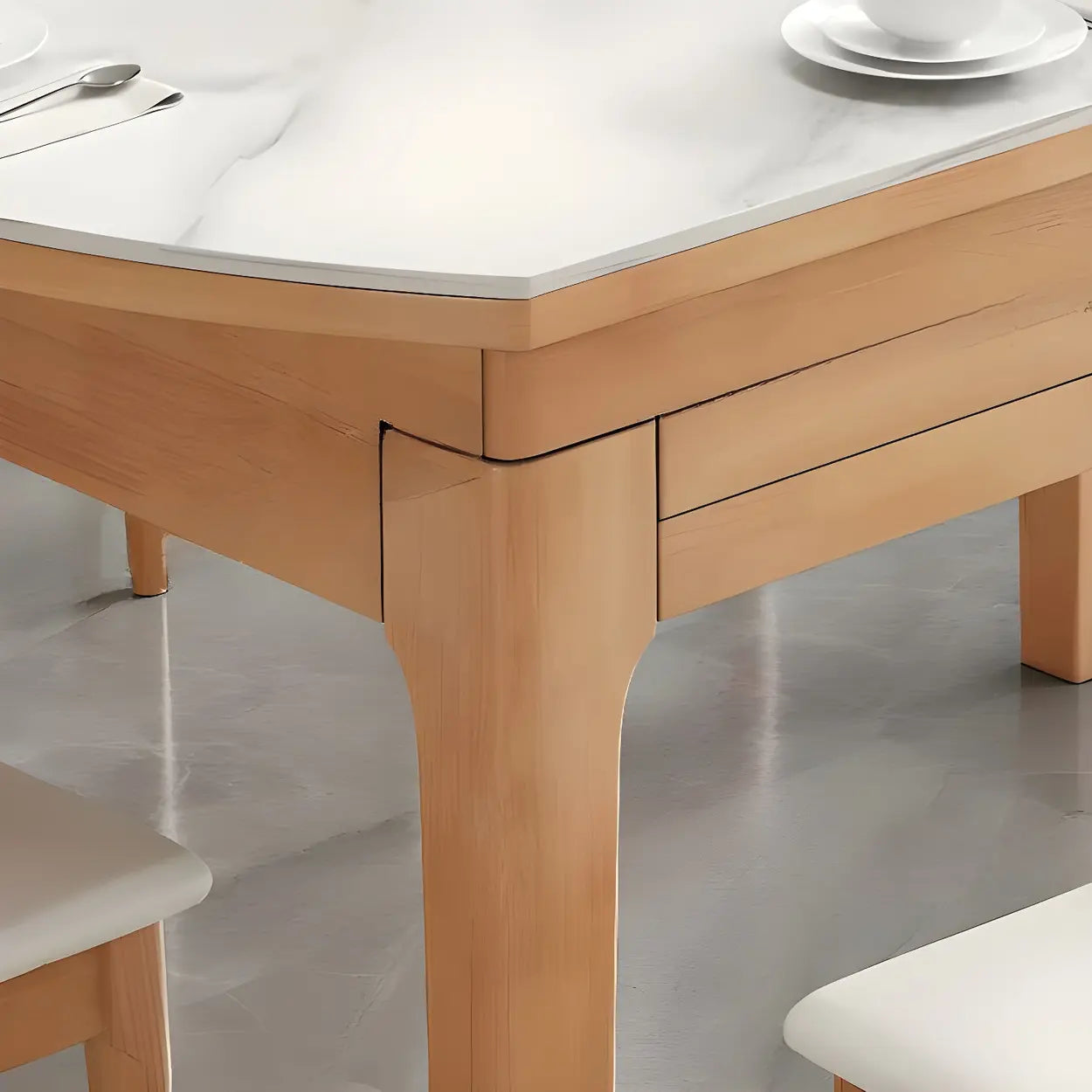 Modern White Oval Marble Self-Storing Dining Table
