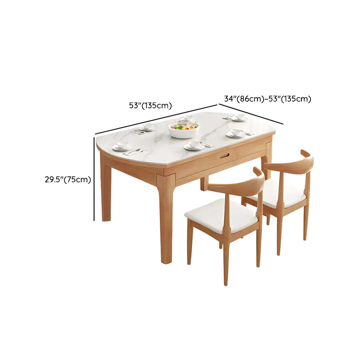 Modern White Oval Marble Self-Storing Dining Table