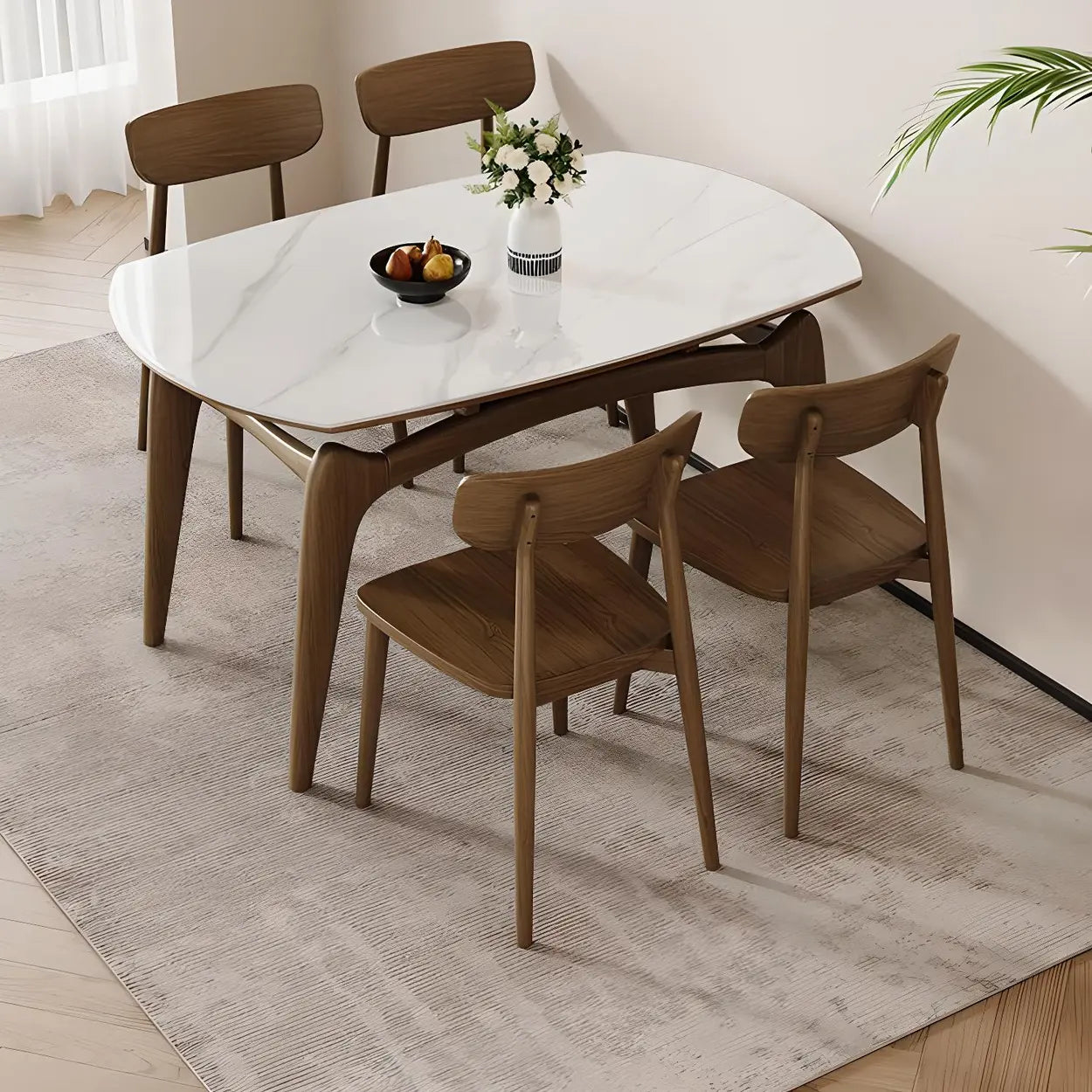 Modern White Oval Stone Extendable Dining Table
