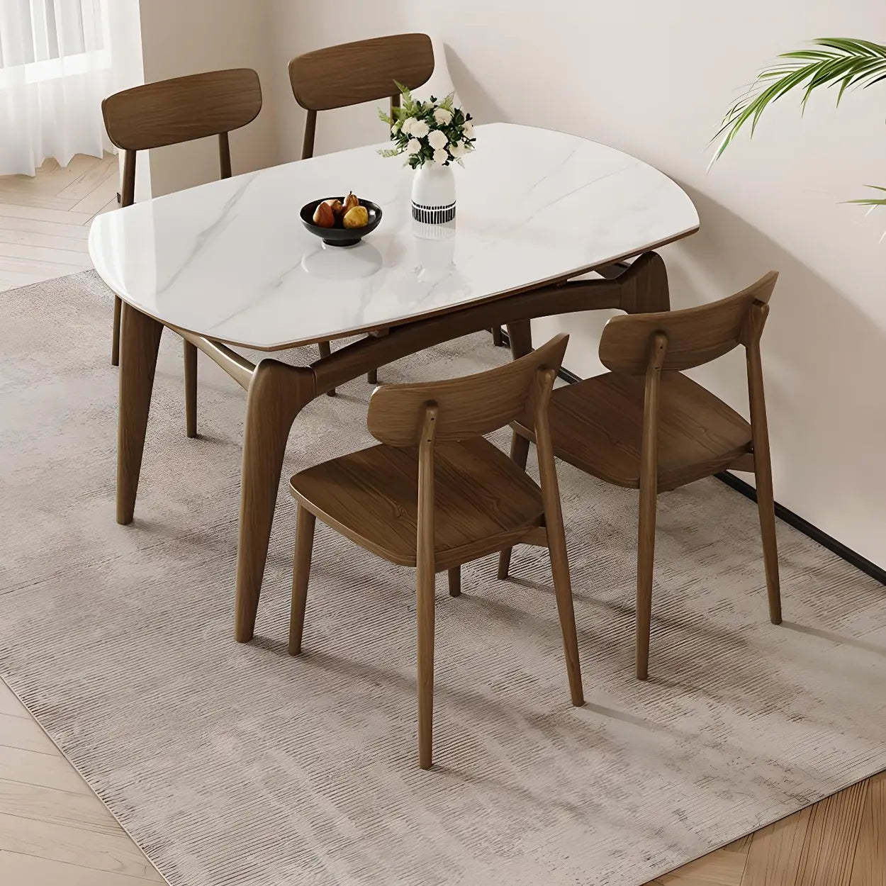 Modern White Oval Stone Extendable Dining Table — Wood / Table Only