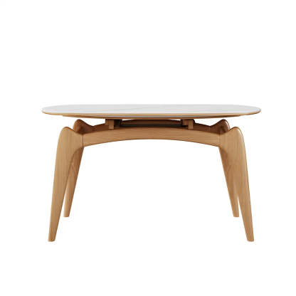 Modern White Oval Stone Extendable Dining Table — Wood / Table Only