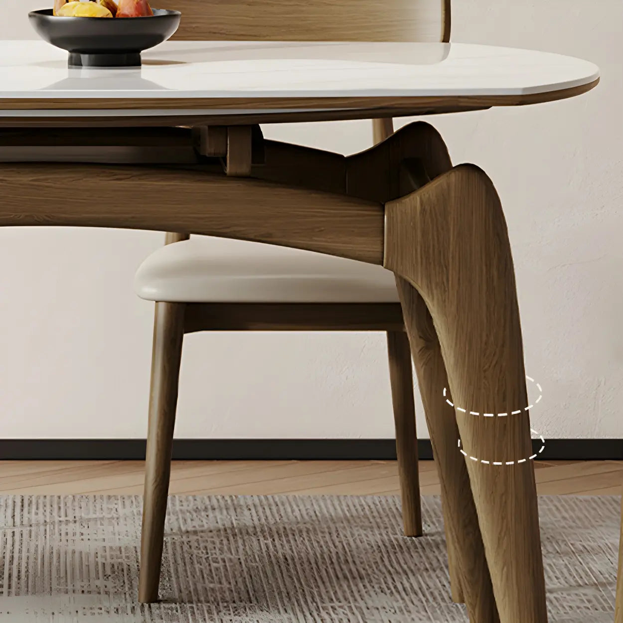 Modern White Oval Stone Extendable Dining Table — Walnut / Table Only