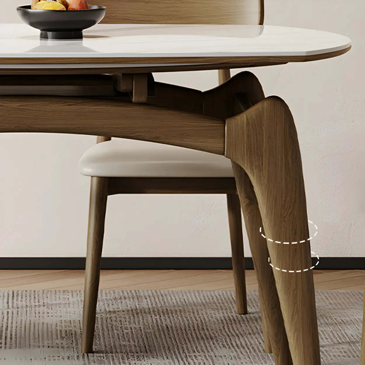 Modern White Oval Stone Extendable Dining Table — Walnut / Table Only