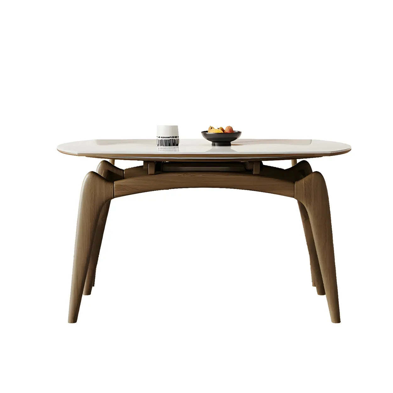 Modern White Oval Stone Extendable Dining Table — Walnut / Table Only