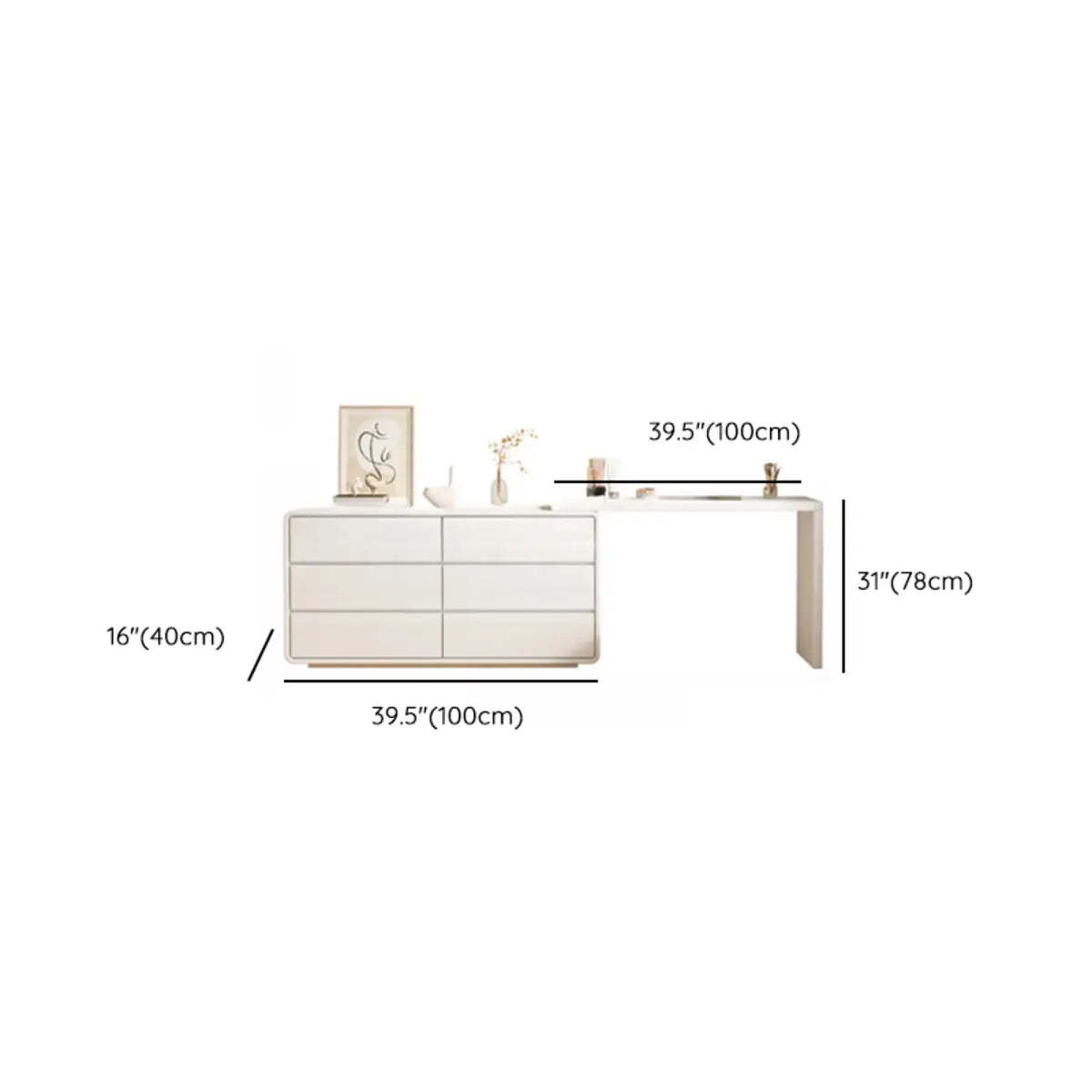 Modern White Polymer Mirror Drawer Sliding Vanity Set