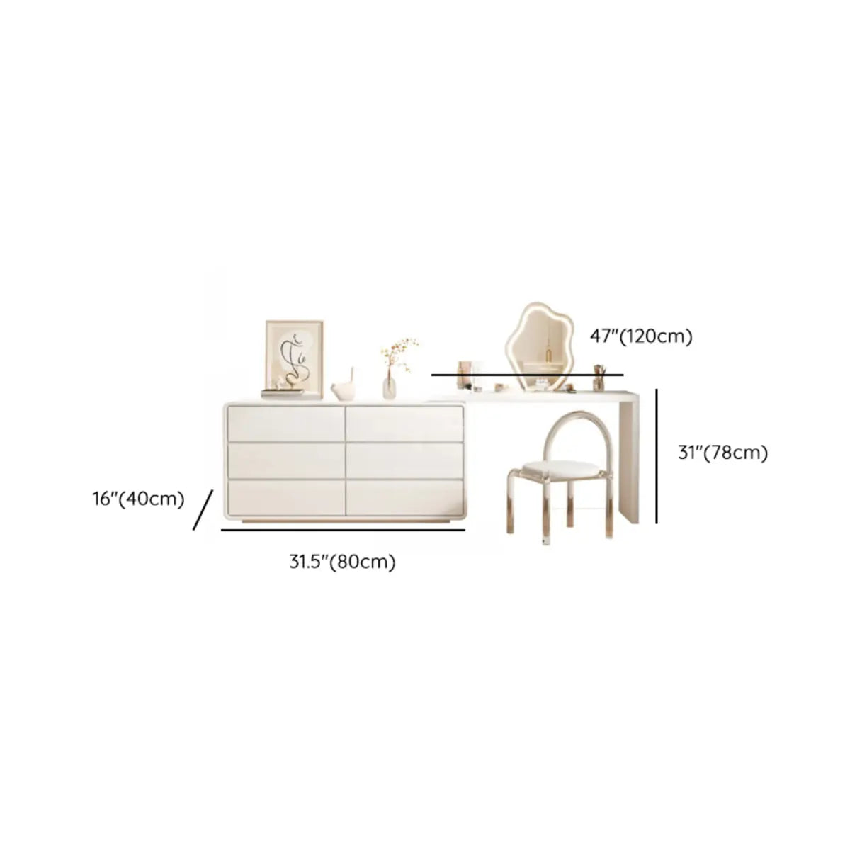 Modern White Polymer Mirror Drawer Sliding Vanity Set