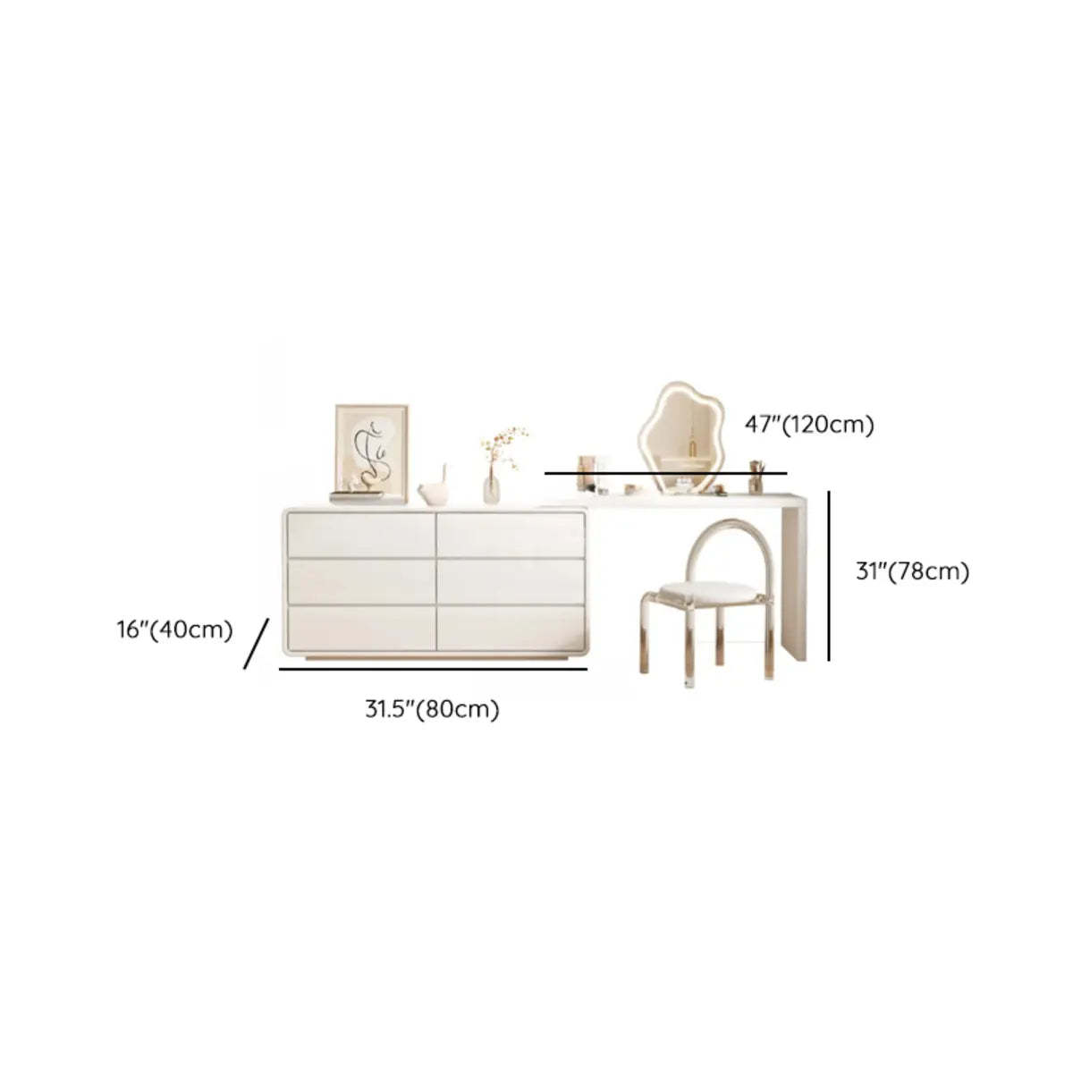 Modern White Polymer Mirror Drawer Sliding Vanity Set
