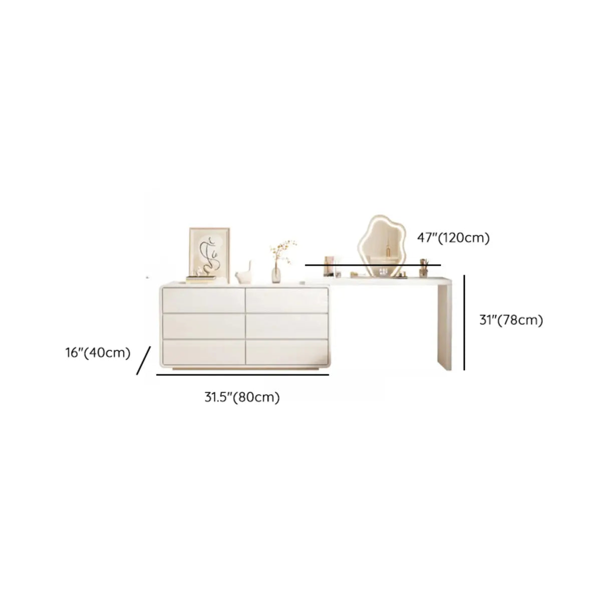 Modern White Polymer Mirror Drawer Sliding Vanity Set