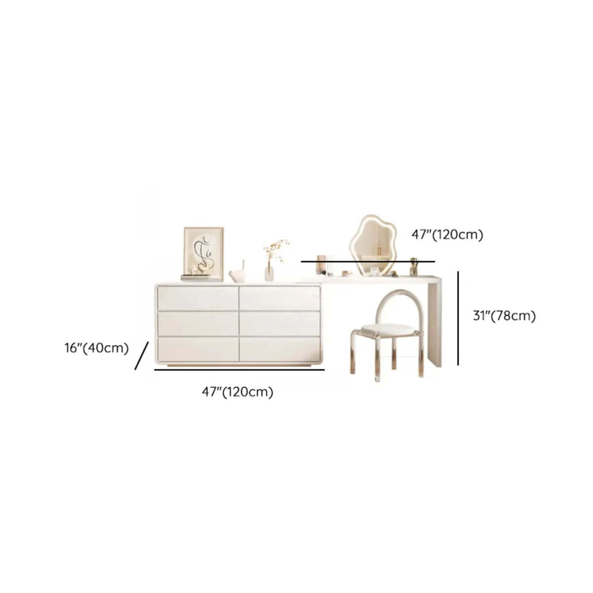 Modern White Polymer Mirror Drawer Sliding Vanity Set