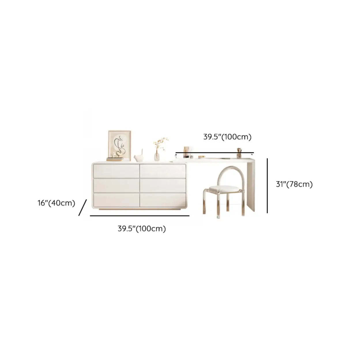 Modern White Polymer Mirror Drawer Sliding Vanity Set
