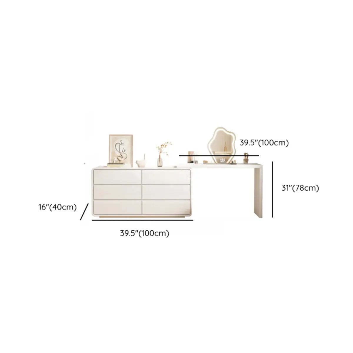 Modern White Polymer Mirror Drawer Sliding Vanity Set