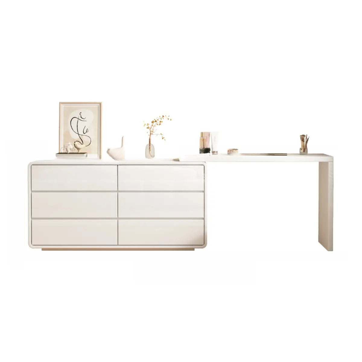 Modern White Polymer Mirror Drawer Sliding Vanity Set