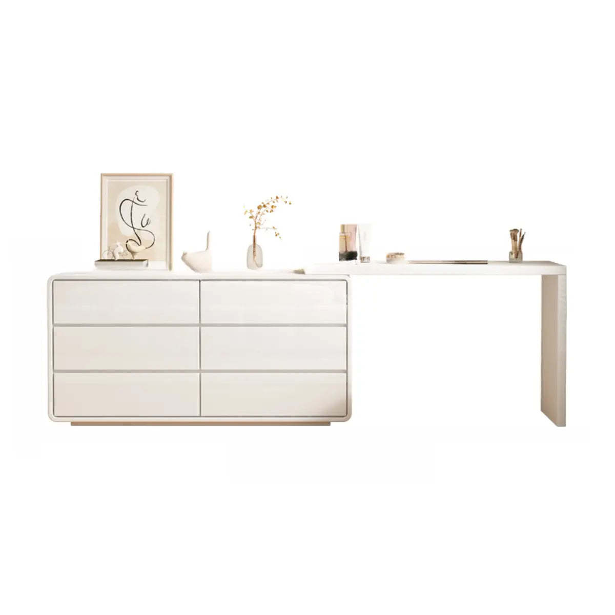 Modern White Polymer Mirror Drawer Sliding Vanity Set