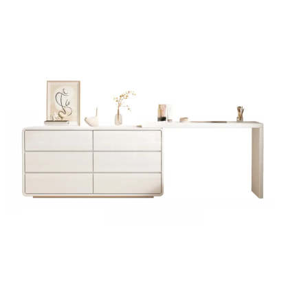 Modern White Polymer Mirror Drawer Sliding Vanity Set