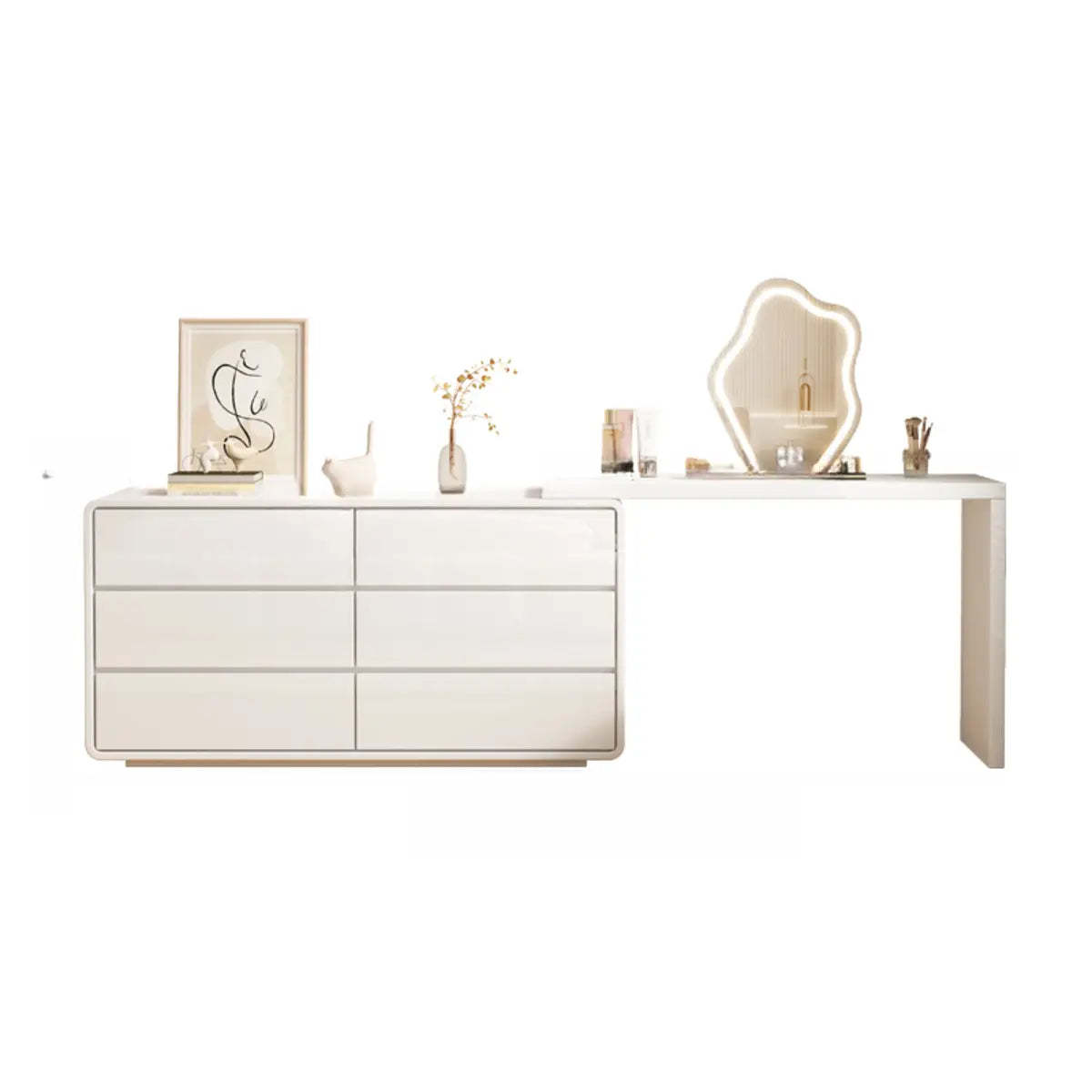 Modern White Polymer Mirror Drawer Sliding Vanity Set
