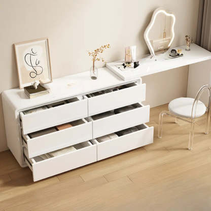 Modern White Polymer Mirror Drawer Sliding Vanity Set