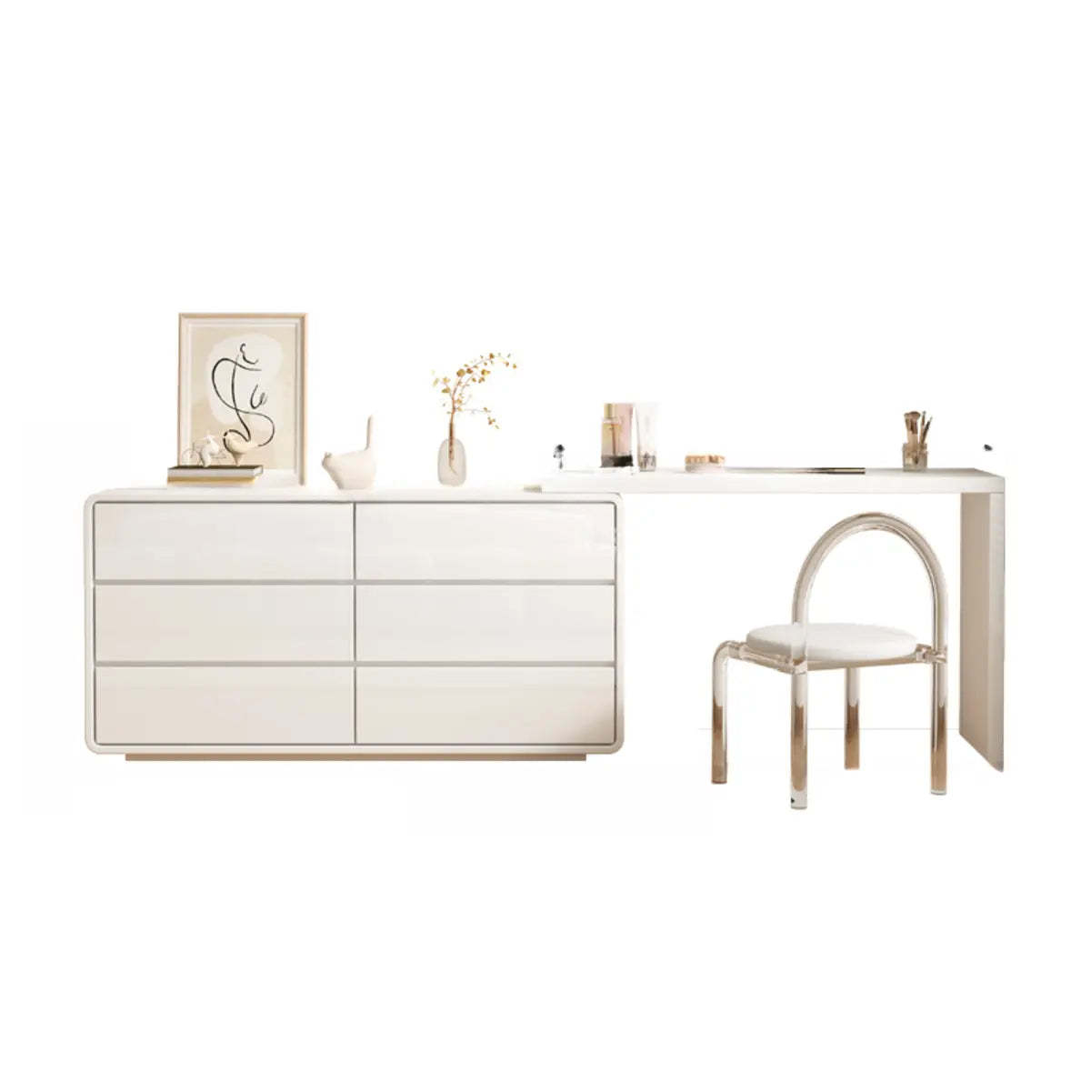 White wood drawer mirror makeup vanities - modern — Makeup Vanity (39") & Dresser (39") & Stool