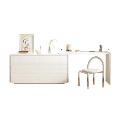 Modern White Polymer Mirror Drawer Sliding Vanity Set