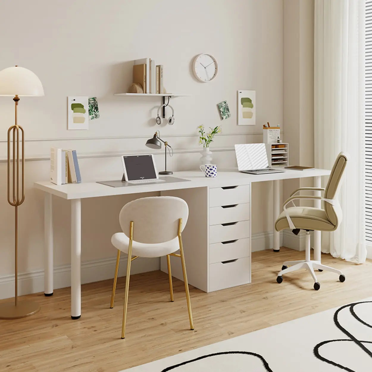 Modern White Soft-Close Drawer Computer Desk — Without Chairs