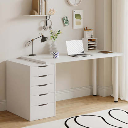Modern White Soft-Close Drawer Computer Desk — Without Chairs
